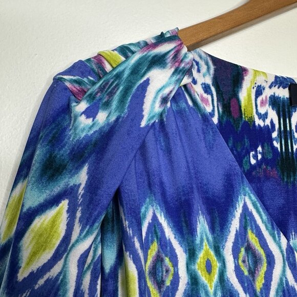 Jones NY Signature Woman Tunic Top 2X Blue Combo Ikat Geometric Stretch - Picture 7 of 13